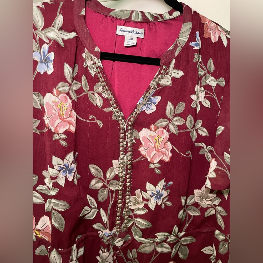 Tommy Bahama Painted Petal Midi Floral Dress | Large | Wine Colored - Picture 2 of 10